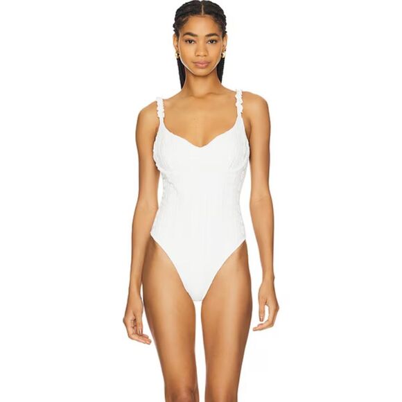 NWT LPA White Tonal Floral Textured One-Piece Swimsuit Medium - Picture 1 of 8